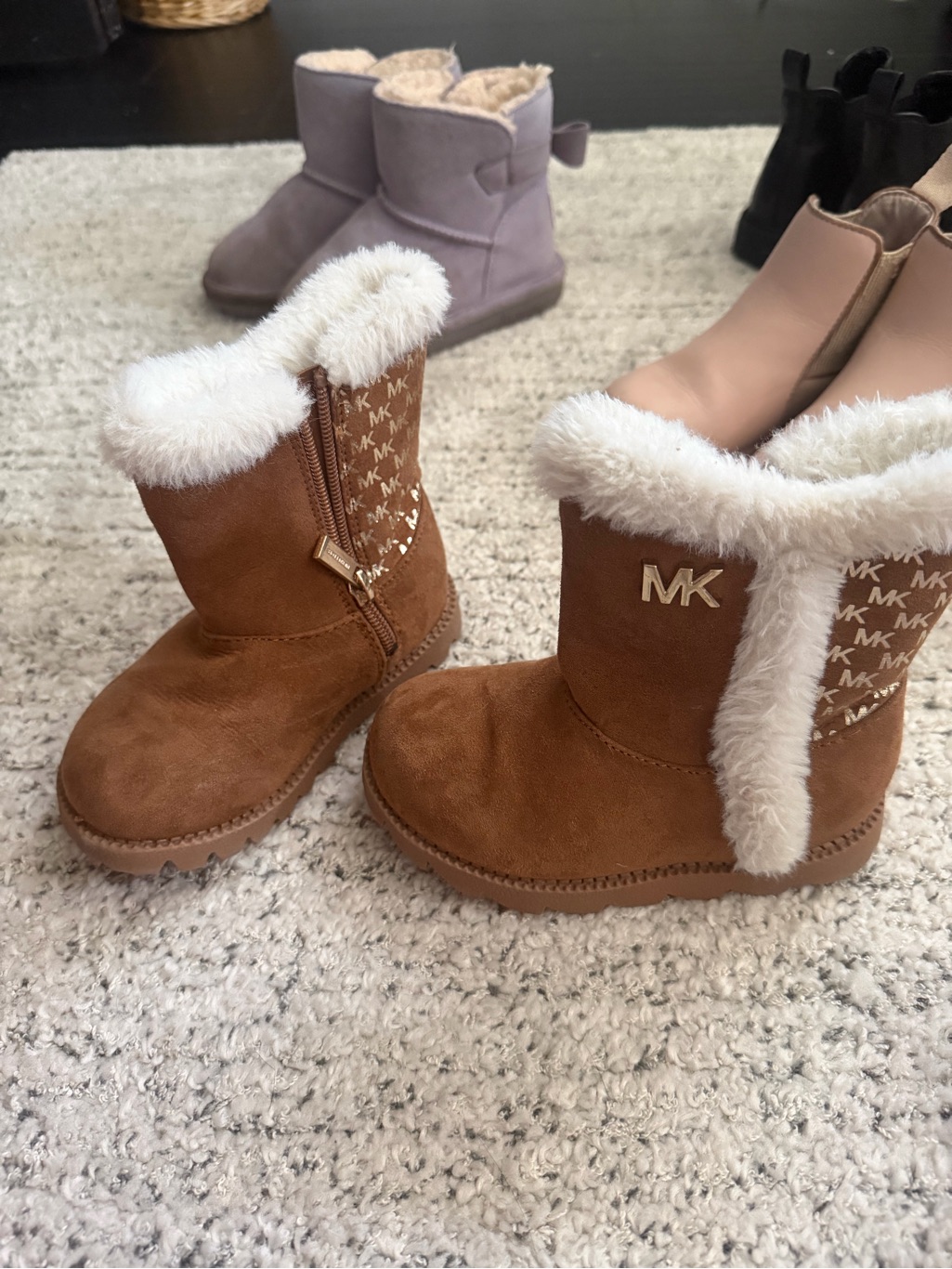 Michael Kors Kids Brown Faux-Fur Mk Logo Winter Boots Size 9